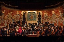 Músics de l'Orquestra Simfònica del Vallès a l'escenari del Palau