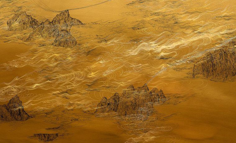 Sandra Cinto, Landscape in Gold, 2025 (detall). Acrílic damunt tela, 200 x 200 x 3 cm. Cortesia de l’artista. © de l’obra, Sandra Cinto, 2025. Fotografia: Paul Salveson. Cortesia de Tanya Bonakdar Gallery