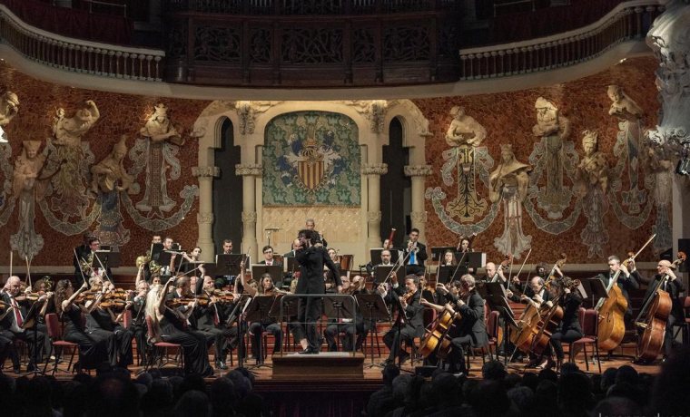 Músics de l'Orquestra Simfònica del Vallès a l'escenari del Palau